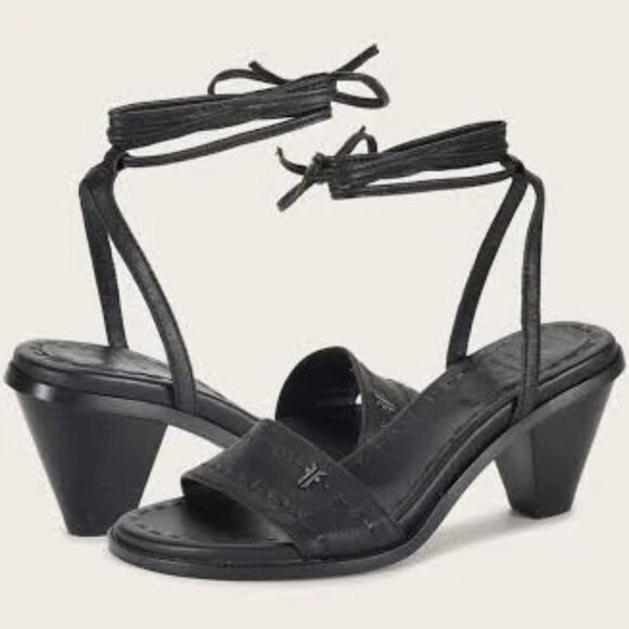 NEW FRYE Leather Estelle Ankle Tie Sandals black for women 567mn - Picture 2 of 10